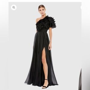 Mac Duggal Black One-Shoulder Ruffle Gown